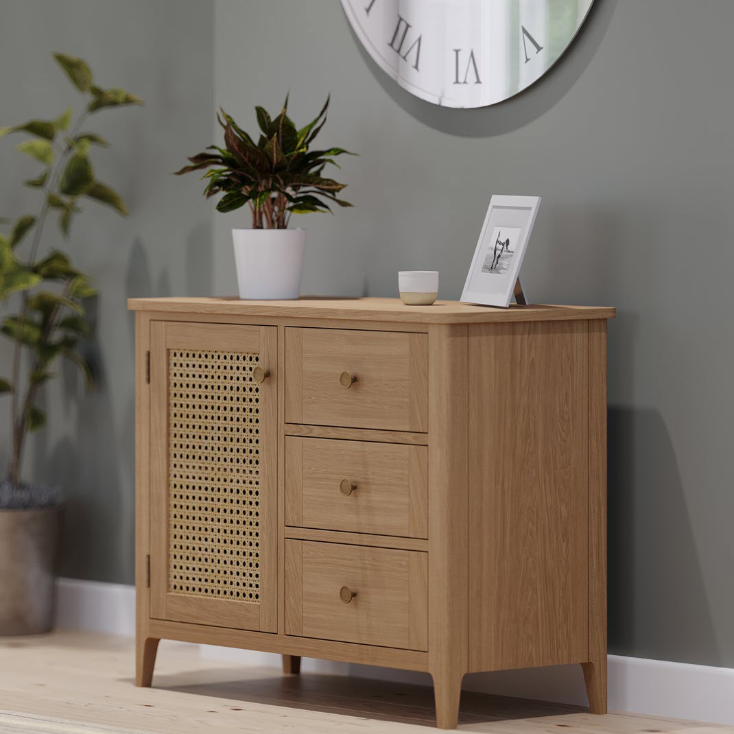 Natural Oak with Lattice Cane Work